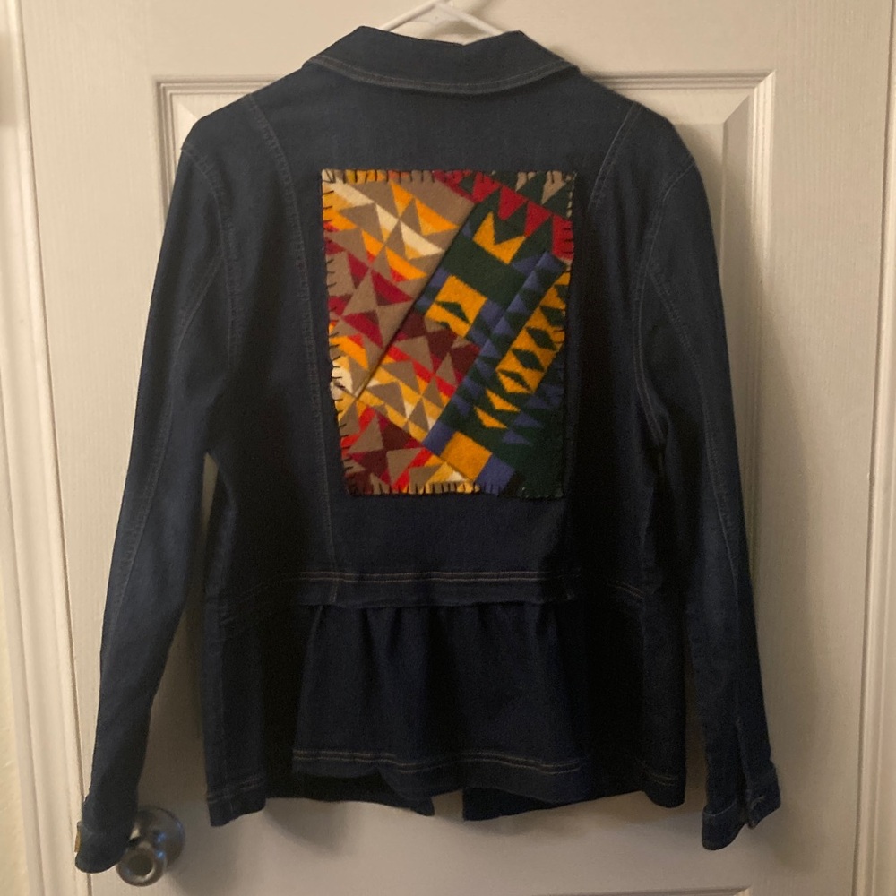 Denim Jacket with Colorful Pendleton wool Patchwork/quilting